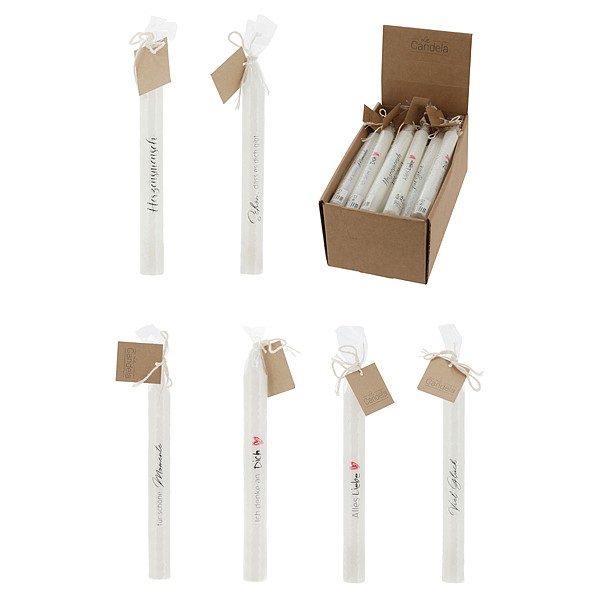 Stabkerze D2 H19cm Sprüche 6sort